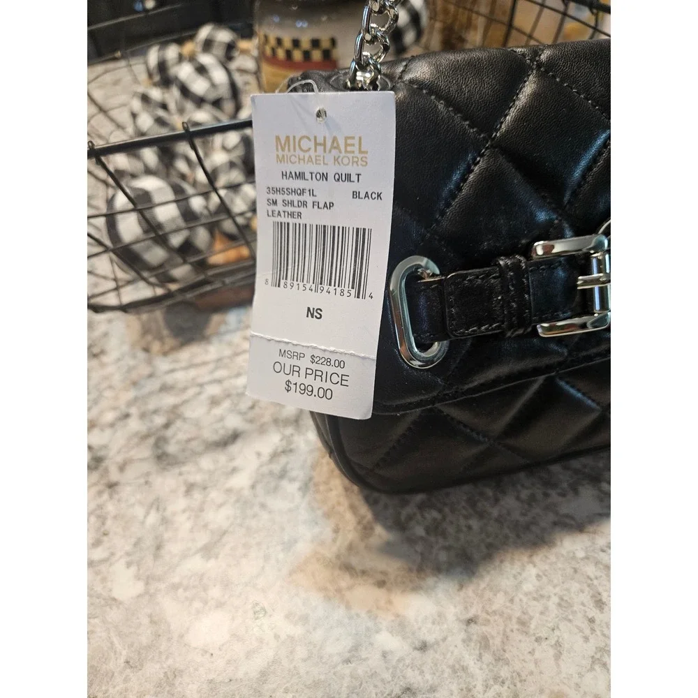NWT Michael Kors luxury Moto Hamilton Quilt Small Shoulder Flap  Black Leather - Picture 2 of 5